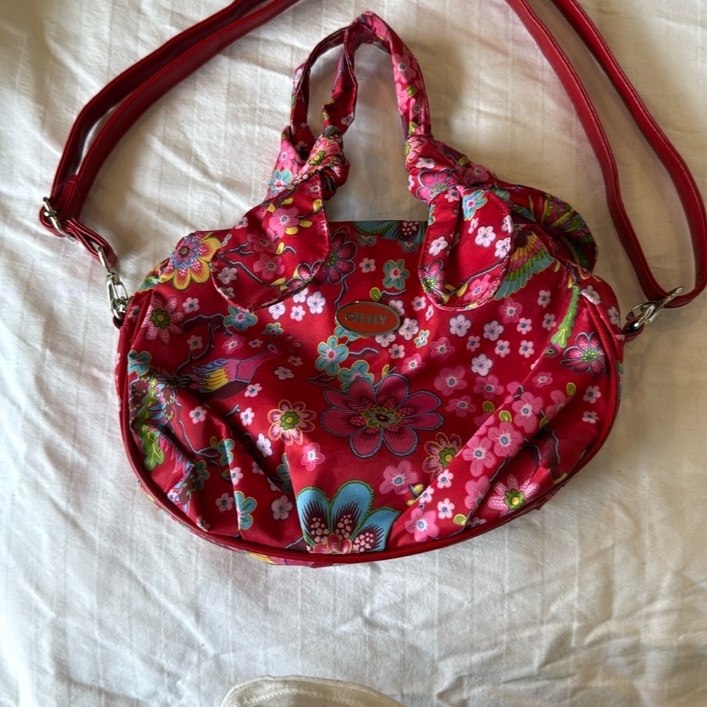 Oilily Red Floral Handbag with Removable Strap - Picture 4 of 10